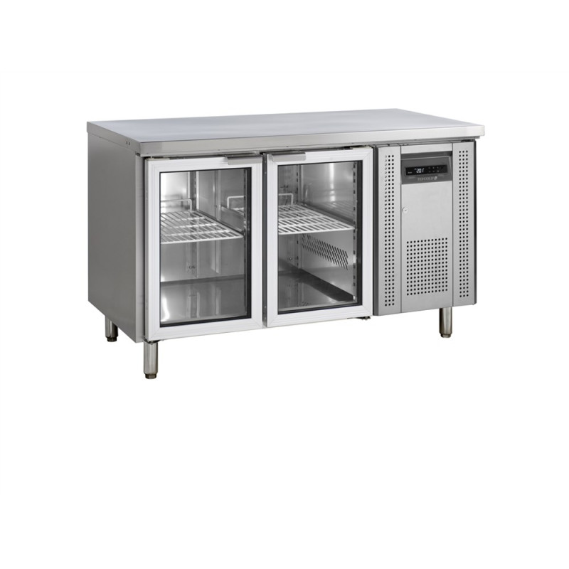 Positive Refrigerated Table in Stainless Steel - 2 Glass Doors - GN 1/1 | TEFCOLD