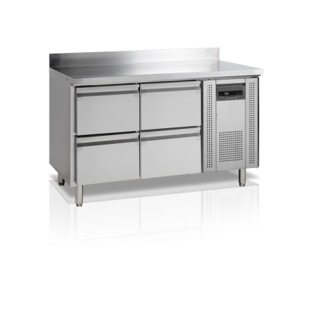 The Positive Refrigerated Table with Stainless Steel Backsplash - 4 Drawers GN 1/1 TEFCOLD: efficiency and performance in profes