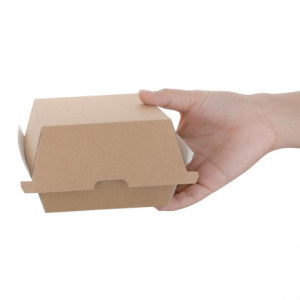 Kleine kompostierbare Hamburgerboxen 112mm - Packung mit 150 Stück Kraft Fiesta