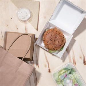 Kleine kompostierbare Hamburgerboxen 112mm - Packung mit 150 Stück Kraft Fiesta