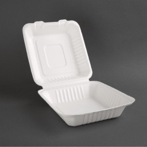 Kompostierbare Scharnierdeckelboxen aus Bagasse 236mm - Packung mit 200