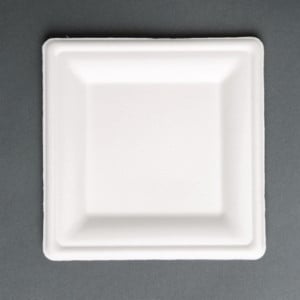 Vierkante composteerbare borden van bagasse 204mm - Set van 50, milieuvriendelijk en recyclebaar.