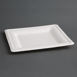 Assiettes carrées compostables en bagasse 204mm - Lot de 50, écologiques et recyclables.