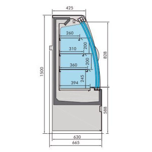 Curved Wall Refrigerated Display Case with Sliding Doors Noah - 1.69 m² - CombiSteel