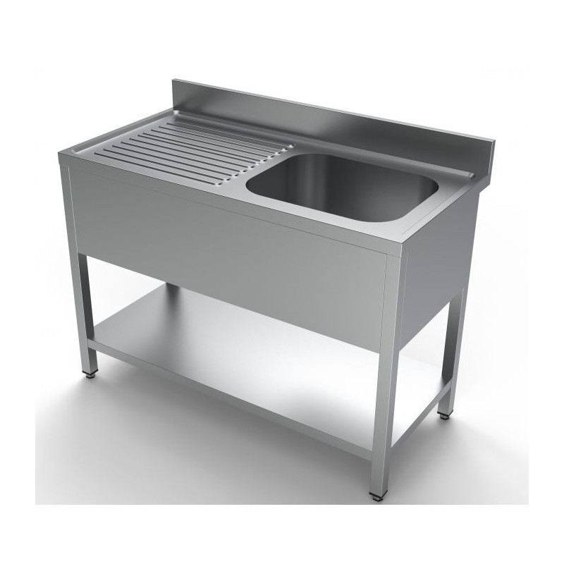 Sink 1 Basin with Drainer, Backsplash and Shelf - Stainless Steel AISI 304