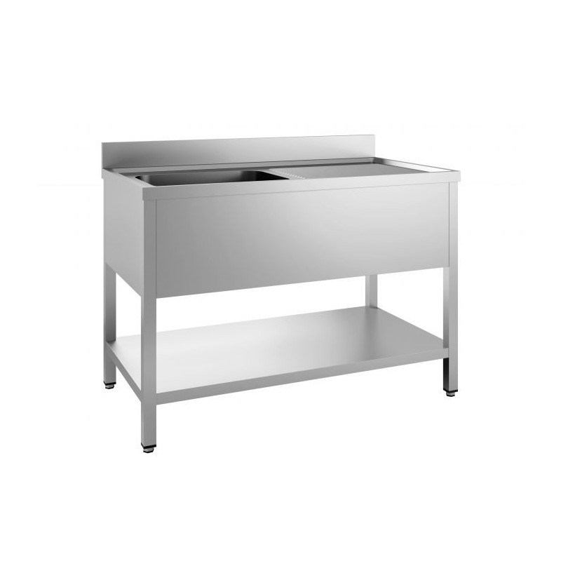 Plonge 1 Bac avec Egouttoir Droite et Étagère - Dimensions L 1200 x P 600 mm - Inox, Cuisine Professionnelle