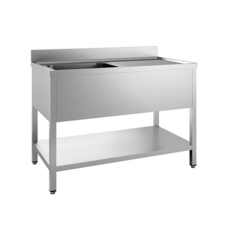 Plonge 1 Bac avec Egouttoir Droite et Étagère - Dimensions L 1200 x P 600 mm - Inox, Cuisine Professionnelle