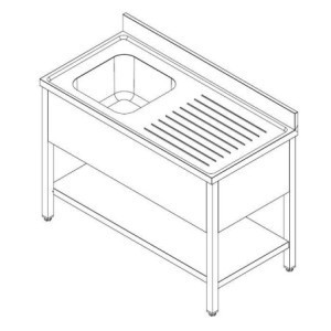 Sink 1 Basin and Drainer on the Right with Backsplash and Removable Shelf - L 1200 x D 600 mm - CombiSteel