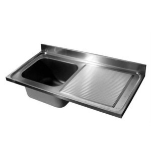 Spüle 1 Becken und Abtropffläche rechts mit Rückwand - L 1200 x T 600 mm - CombiSteel