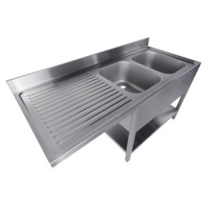 Plonge 2 Bacs Passage Vaatwasser Links Verwijderbare Plank - 1600x700 mm - Inox AISI 304