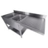 Sink 2 Basins and Passage for Dishwasher on the Right with Backsplash and Removable Shelf - L 1600 x P 700 mm - CombiSteel