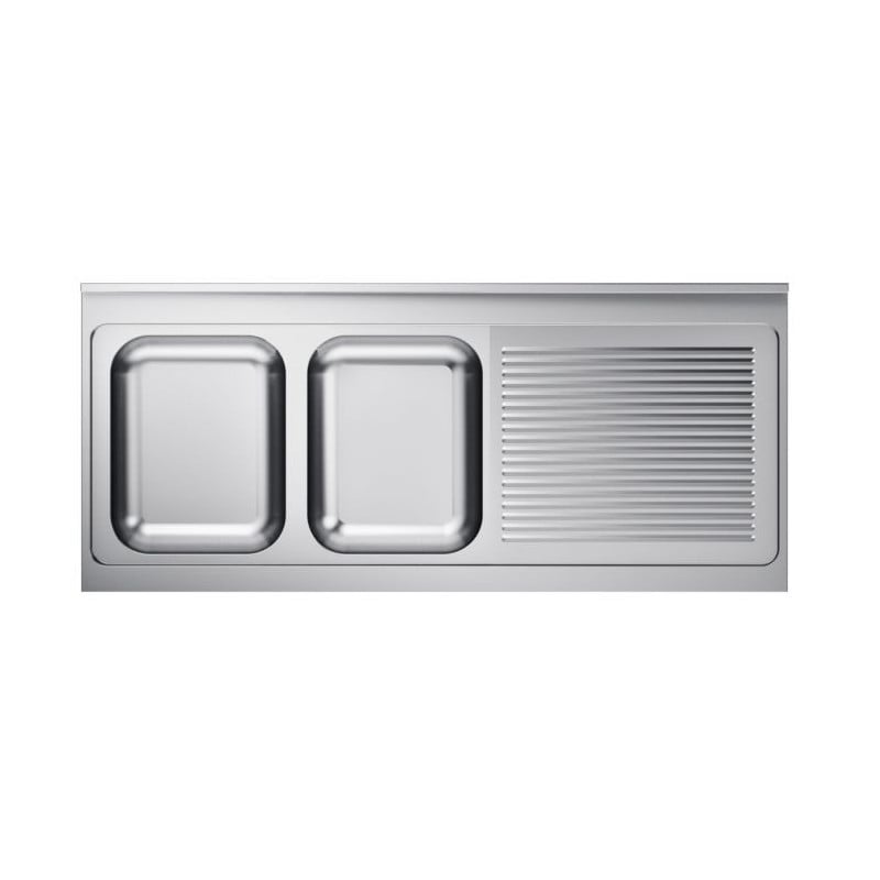 Spoelbak 2 Bakken Inox met Afdruiprek Rechts 1600x700mm - Kwaliteit CombiSteel