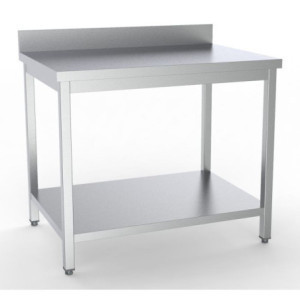 Stainless Steel Table with Backsplash and Shelf - L 900 x D 700 mm