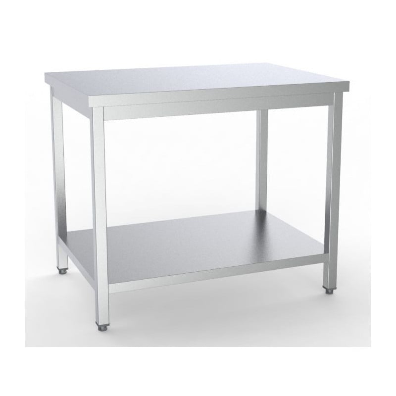 Roestvrijstalen tafel met plank - L 900 x D 700 mm