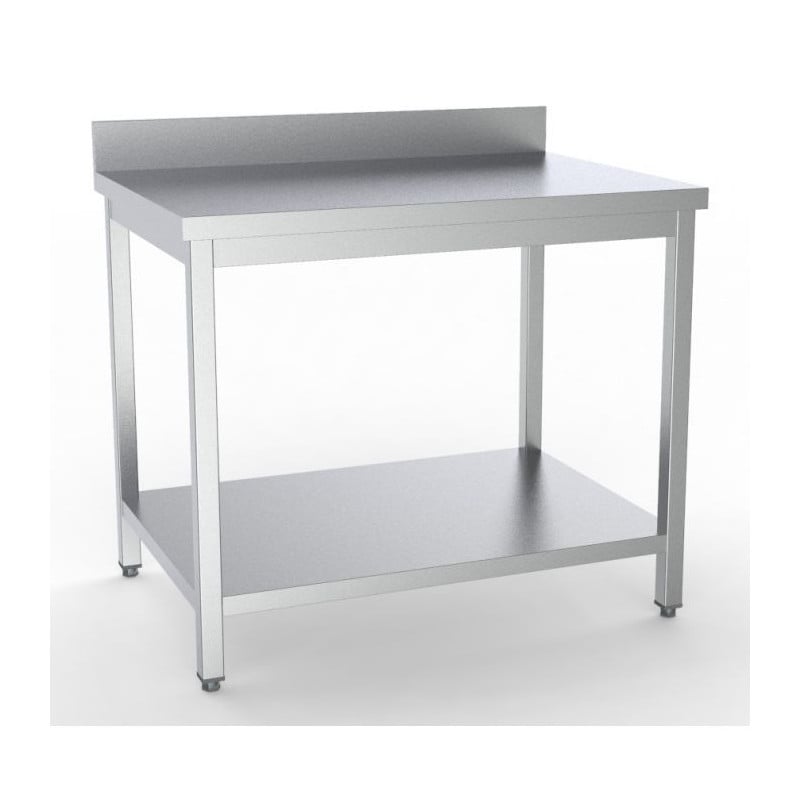 Inox Tafel met Achterwand en Plank - L 900 x D 600 mm