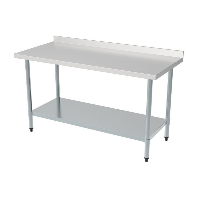 Table Inox avec Dosseret et Étagère - Acier Inoxydable AISI 201 - 1600x700 mm