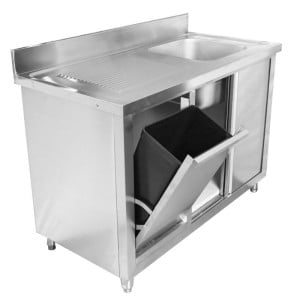 Sink Unit 1 Bowl with Backsplash and Bin - 1200 x 600 mm - Dynasteel