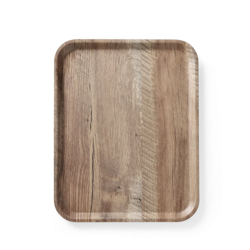 Plateau de Service en Mélamine Imprimé Bois Foncé - 430 x 330 mm