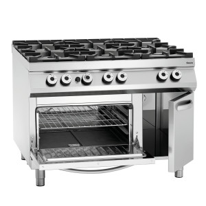 Fornuis met 6 krachtige branders serie 900 - Gasoven GN 2/1 en kast van het merk Bartscher