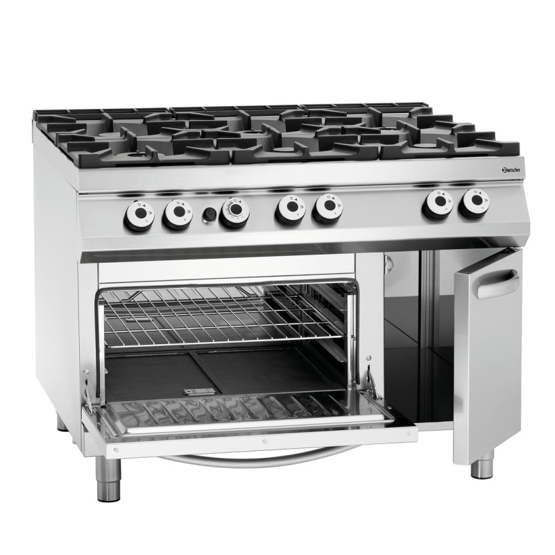 Fornuis met 6 krachtige branders serie 900 - Gasoven GN 2/1 en kast van het merk Bartscher Fornuis met 6 krachtige branders serie 900 - Gasoven GN 2/1 en kast van het merk Bartscher