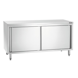 Stainless Steel Cabinet with Sliding Doors and Shelf - L 1600 mm