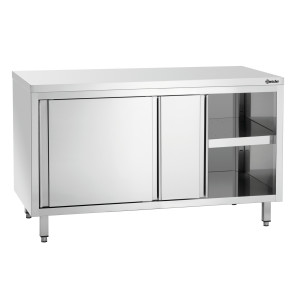 Stainless Steel Cabinet with Sliding Doors and Shelf - L 1400 mm