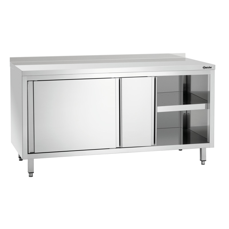 Stainless Steel Cabinet with Sliding Doors, Shelf, and Backsplash - L 1600 mm