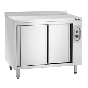 Armoire chauffante en acier inoxydable professionnelle pour cuisine.