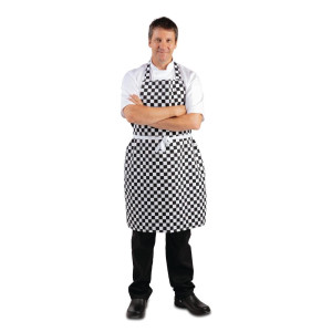 Tablier Bavette À Carreaux Noirs Et Blancs 970 X 710 Mm  - Whites Chefs Clothing - Fourniresto