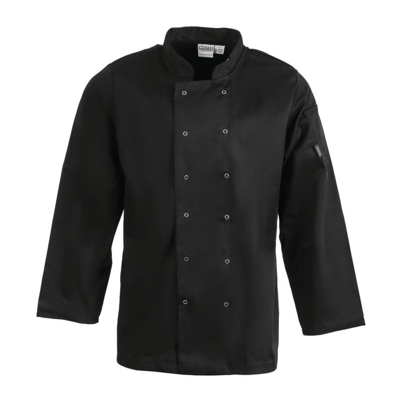 Zwarte unisex koksbuis met lange mouwen Vegas - Maat S - Whites Chefs Clothing - Fourniresto