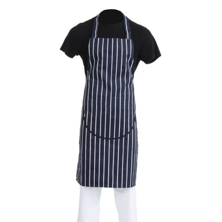 Schort met zak en strepen in marineblauw en wit 965 x 710 mm - Whites Chefs Clothing - Fourniresto