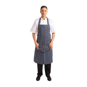 Schort met zak en strepen in marineblauw en wit 965 x 710 mm - Whites Chefs Clothing - Fourniresto