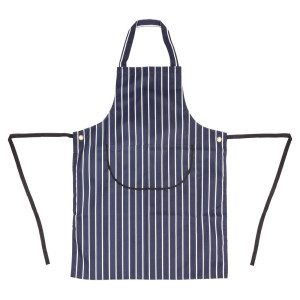 Schürze mit Latz und Tasche, gestreift in Marineblau und Weiß, 965 x 710 mm - Whites Chefs Clothing - Fourniresto