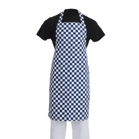 Blue and white checkered bib apron in polycotton 710 x 970 mm - Whites Chefs Clothing - Fourniresto