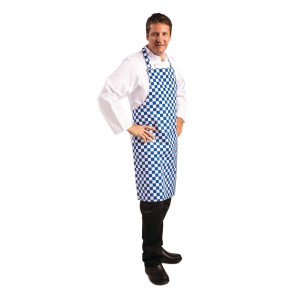 Tablier Bavette À Carreaux Bleus Et Blancs En Polycoton 710 X 970 Mm - Whites Chefs Clothing - Fourniresto