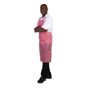 Schort met waterafstotende strepen in rood en wit 1016 x 711 mm - Whites Chefs Clothing - Fourniresto