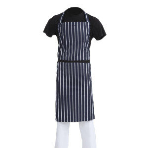 Extra Long Striped Navy Blue and White Bib Apron Without Pocket - Whites Chefs Clothing - Fourniresto