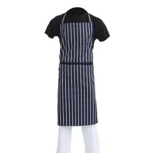 Schort Bavette Extra Lang Zonder Zak Gestreept Marineblauw En Wit - Whites Chefs Clothing - Fourniresto