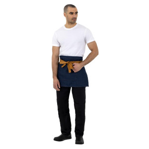 Kellnerschürze aus blauem Denim mit ockerfarbenem Baumwollgürtel 700 x 430 mm - Whites Chefs Clothing - Fourniresto