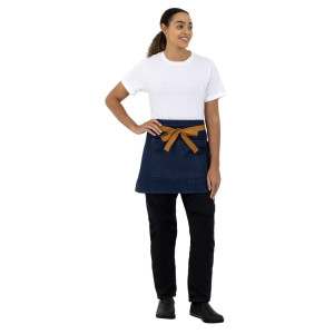 Schort van Blauwe Denim met Okergele Katoenen Riem 700 x 430 mm - Whites Chefs Clothing - Fourniresto