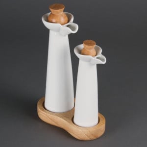 Bottle Oil And White Vinegar With Wooden Stand And Corks - Olympia - Fourniresto