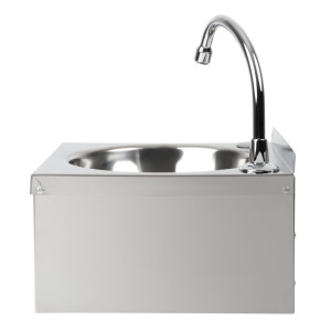 Stainless Steel Knee-Operated Handwashing Sink with Backsplash and Faucet - FourniResto - Fourniresto