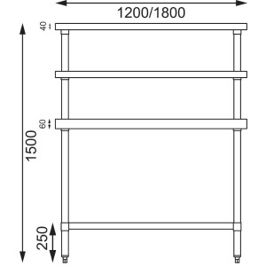 RVS tafel met 2 bovenste planken 1200 x 600 mm - Vogue - Fourniresto