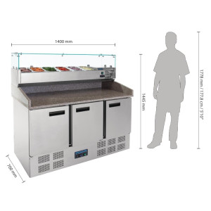 Refrigerated 3-Door Pizza Preparation Counter 368 L - Polar - Fourniresto