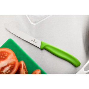 Mes inzetten voor het vertalen van de zin: "Tomatenmes Groen Kartelmes 11 cm - Victorinox - Fourniresto"