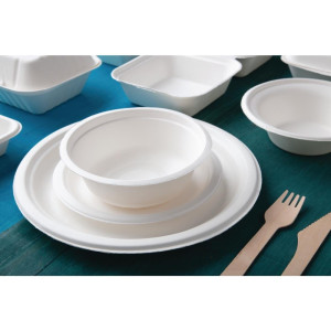 Bordjes van composteerbare bagasse 26 cm - Pak van 50 - Fiesta Green - Fourniresto