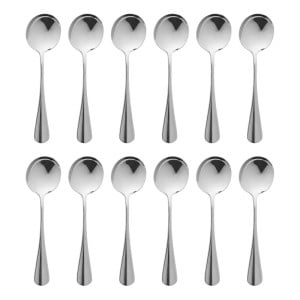 Round Stainless Steel Soup Spoon - Set of 12 - Olympia - Fourniresto