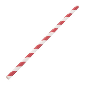 Compostable Red and White Striped Paper Straws 210mm - Pack of 250 - Fiesta Green - Fourniresto