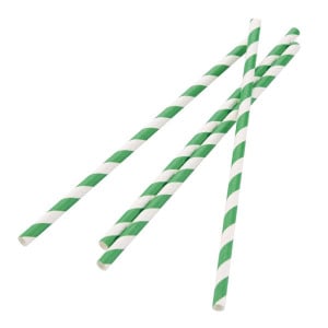 Compostable Striped Green and White Paper Straws 210mm - Pack of 250 - Fiesta Green - Fourniresto