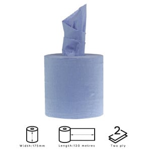 Handdoekpapier 2-laags met centrale afwikkeling blauw - Set van 6 - Jantex